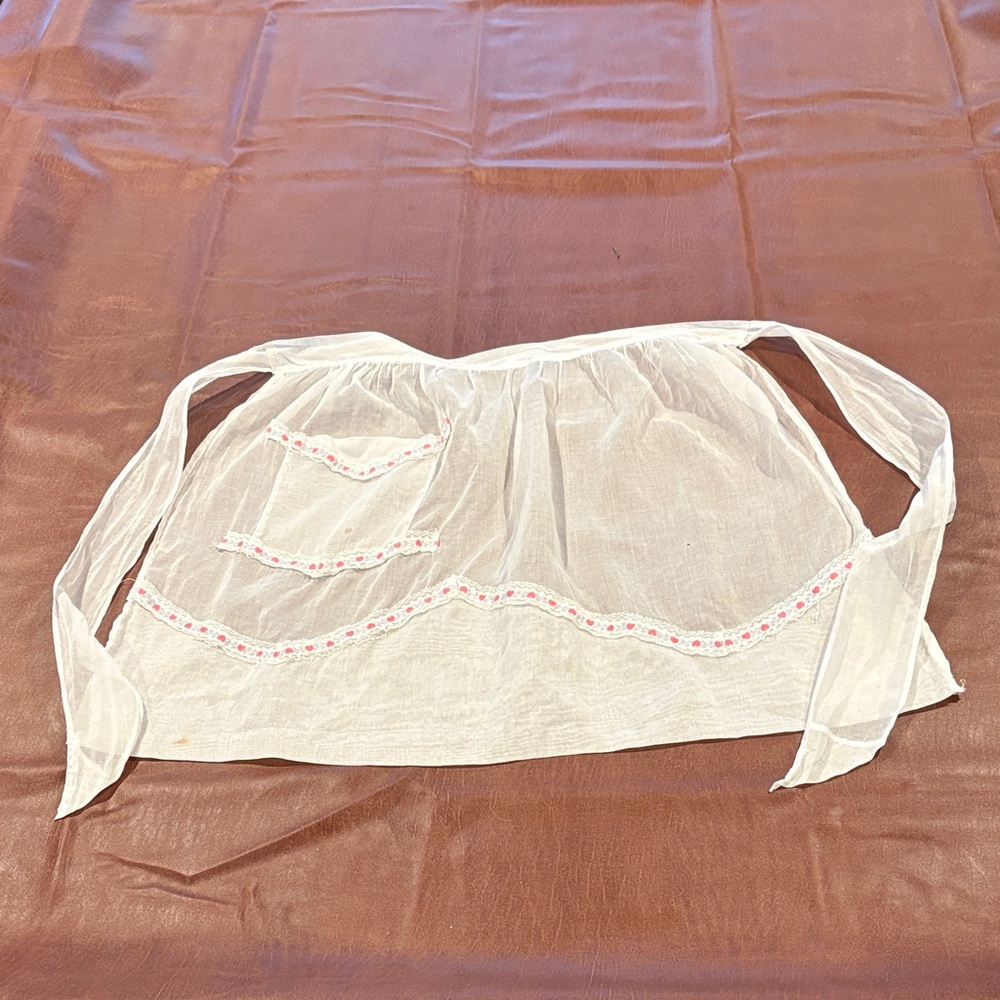 Sheer White Apron with heart ribbon detail